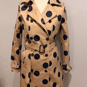 Polka Dot Trench Coat - Tan and Navy